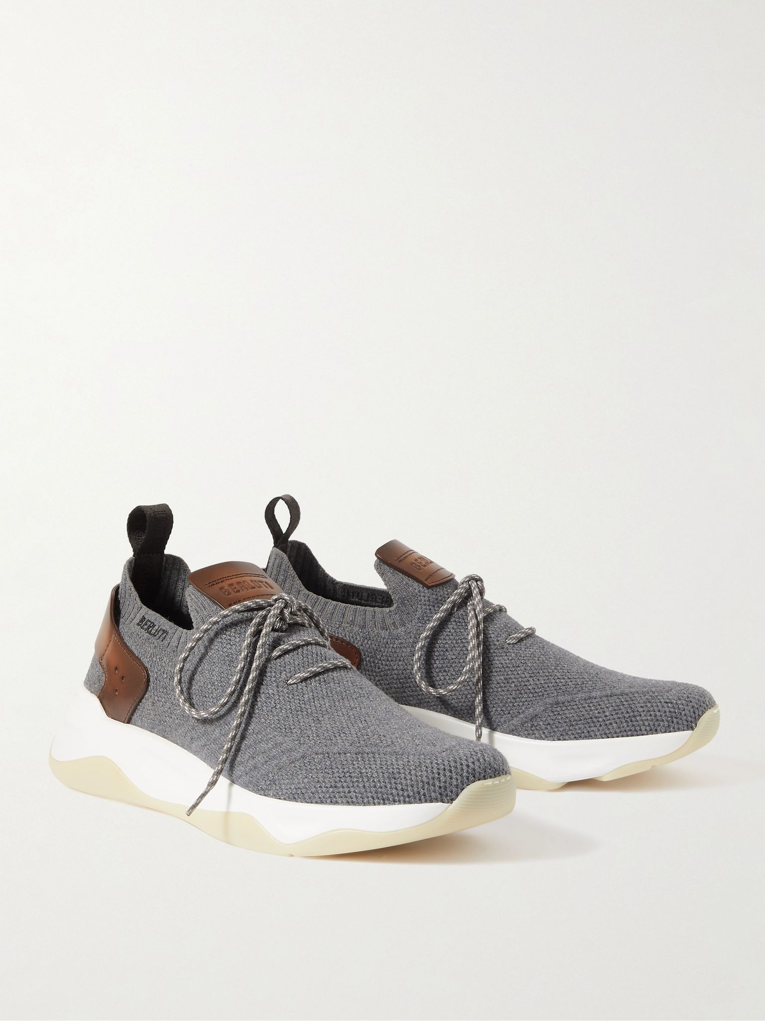 Shadow Venezia Leather-Trimmed Stretch-Knit Sneakers Gray - 3
