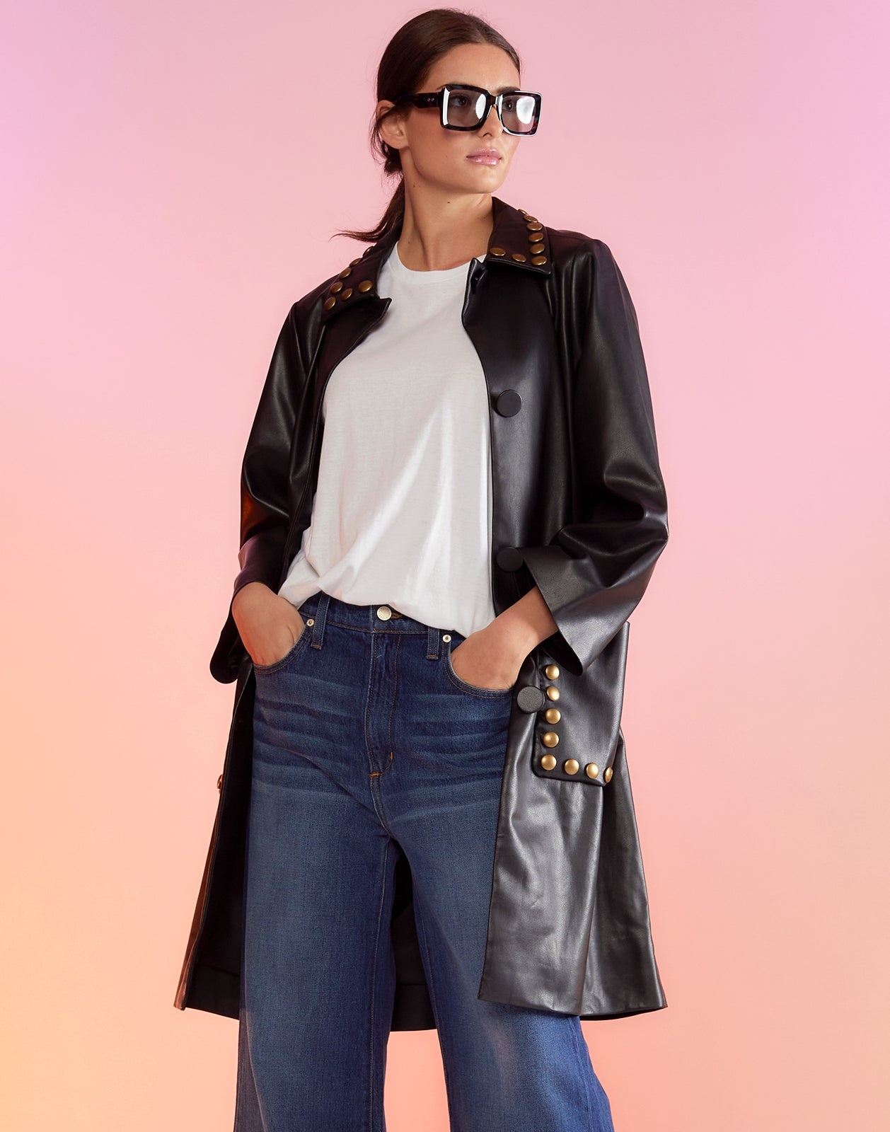 Vegan Studded Leather Coat - 3