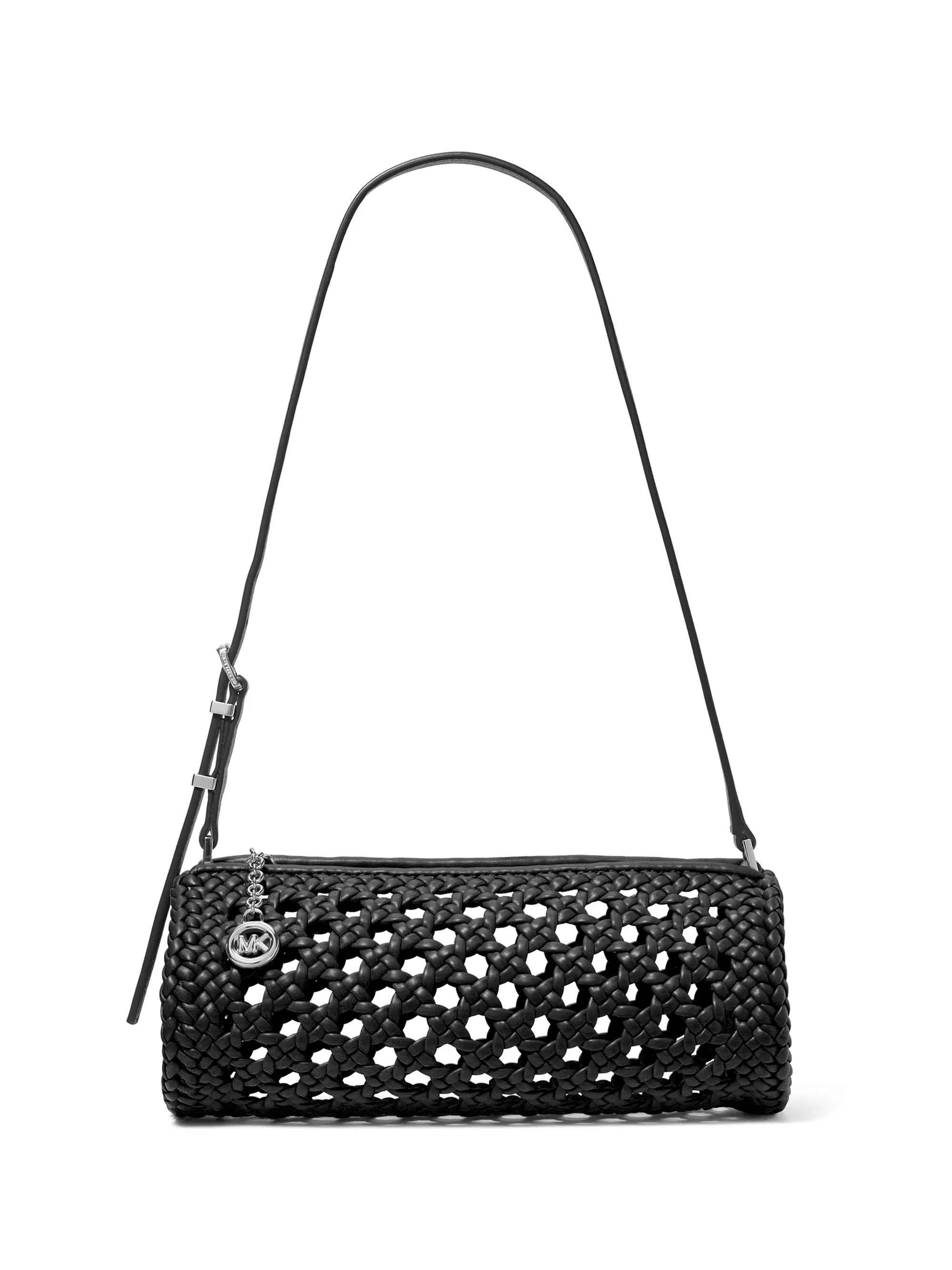 Women's Small Open-Weave Barrel Pouchette - Black - 1