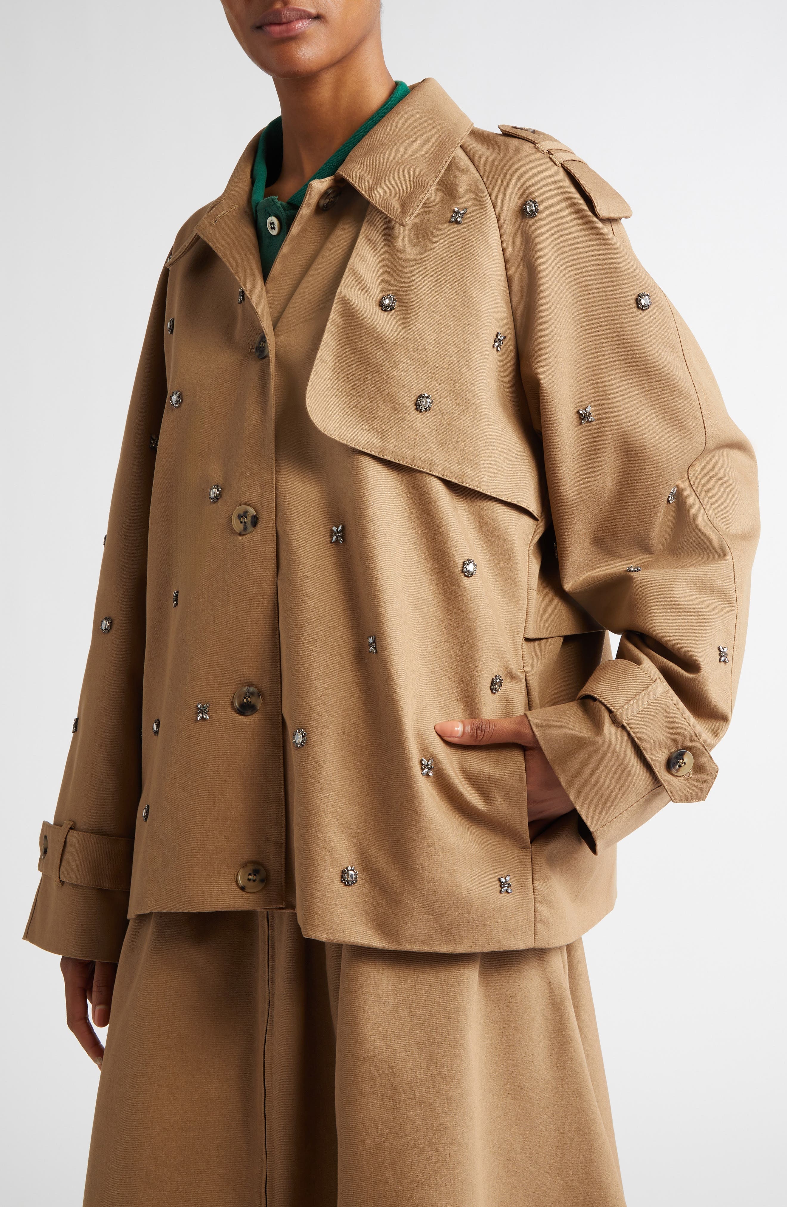 Golden Goose Crystal Embellished Oversize Trench Jacket in Khaki Beige at Nordstrom - 5