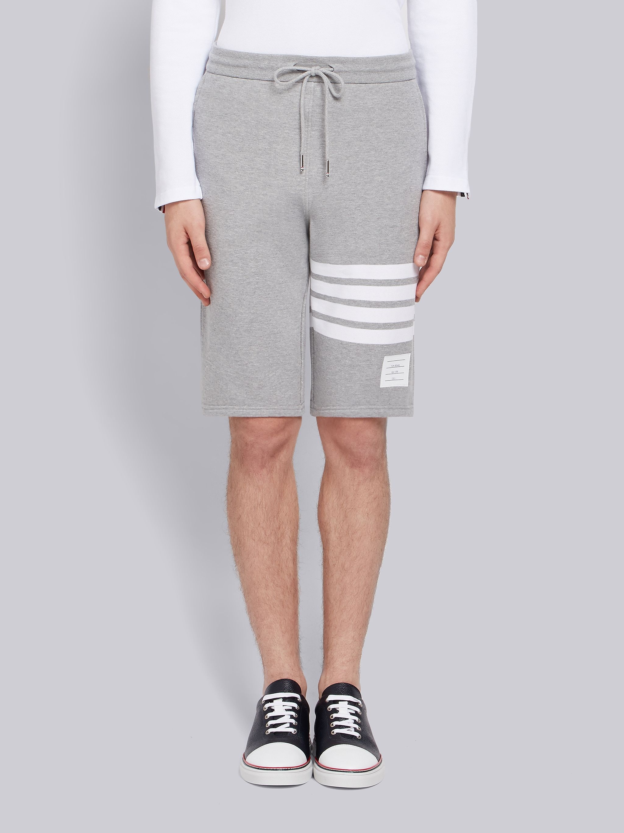 Light Grey Cotton Loopback Engineered 4-Bar Sweat Shorts - 1