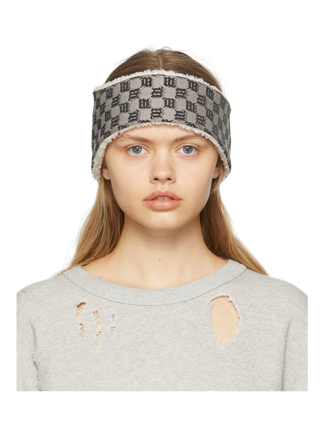 Beige & Black Monogram Headband - 1