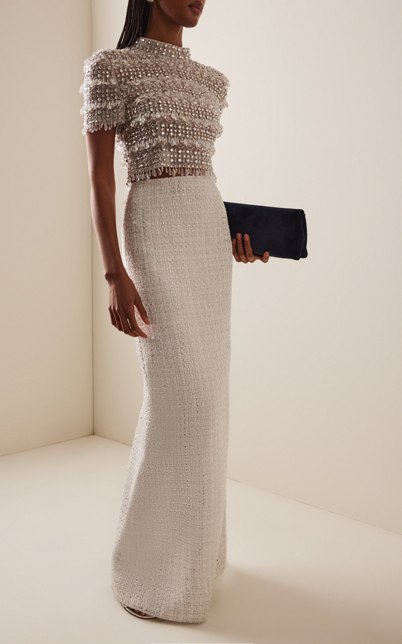 CAROLINA HERRERA Mid-Rise Tweed Maxi Skirt ivory outlook