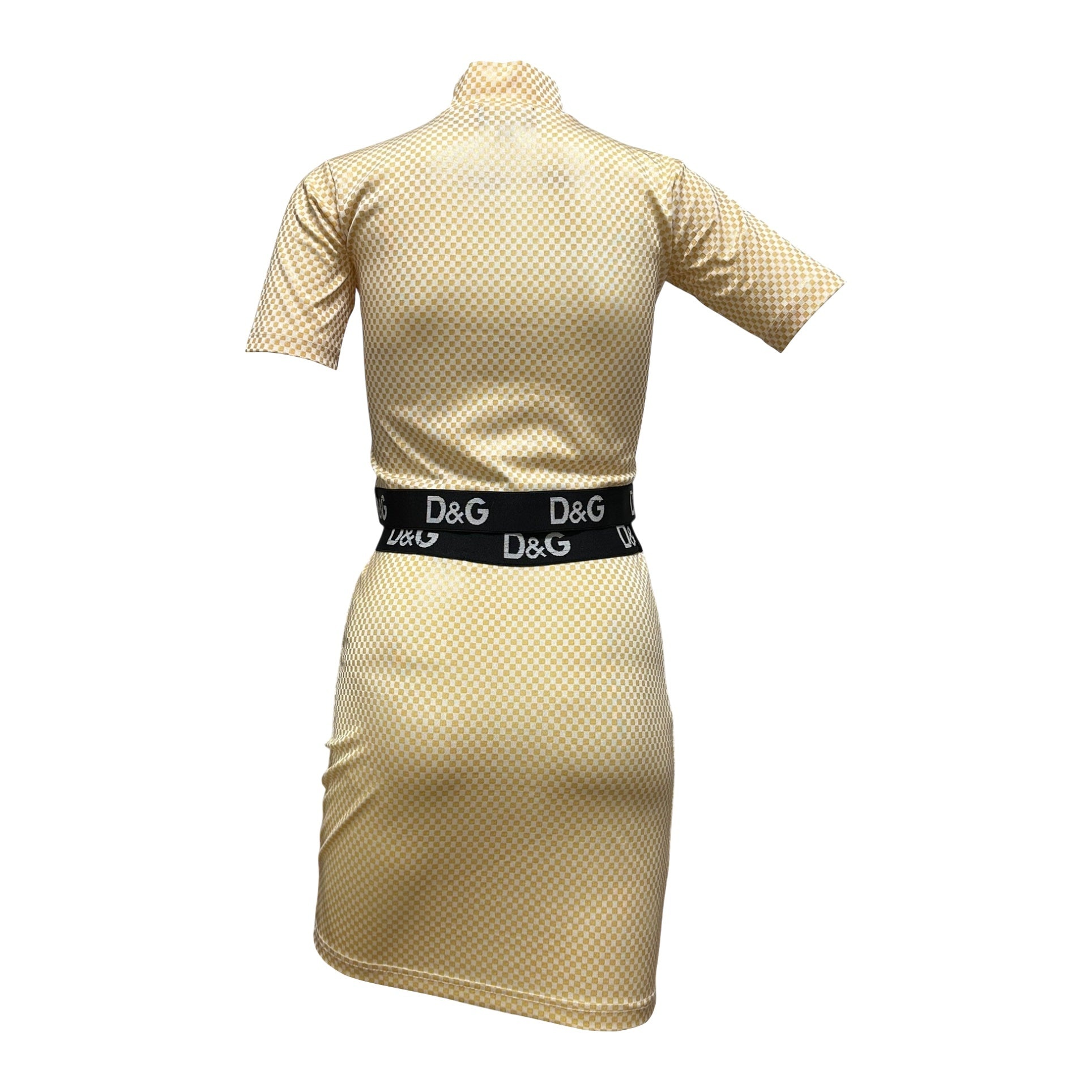 D&G - D&G 1995 Checkered Logo Trim Short Sleeve Top and High Rise Midi Skirt Set Up - 2