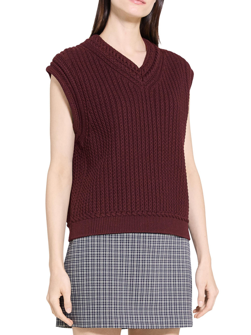 Women's Textured Cotton Vest - Grenache 4