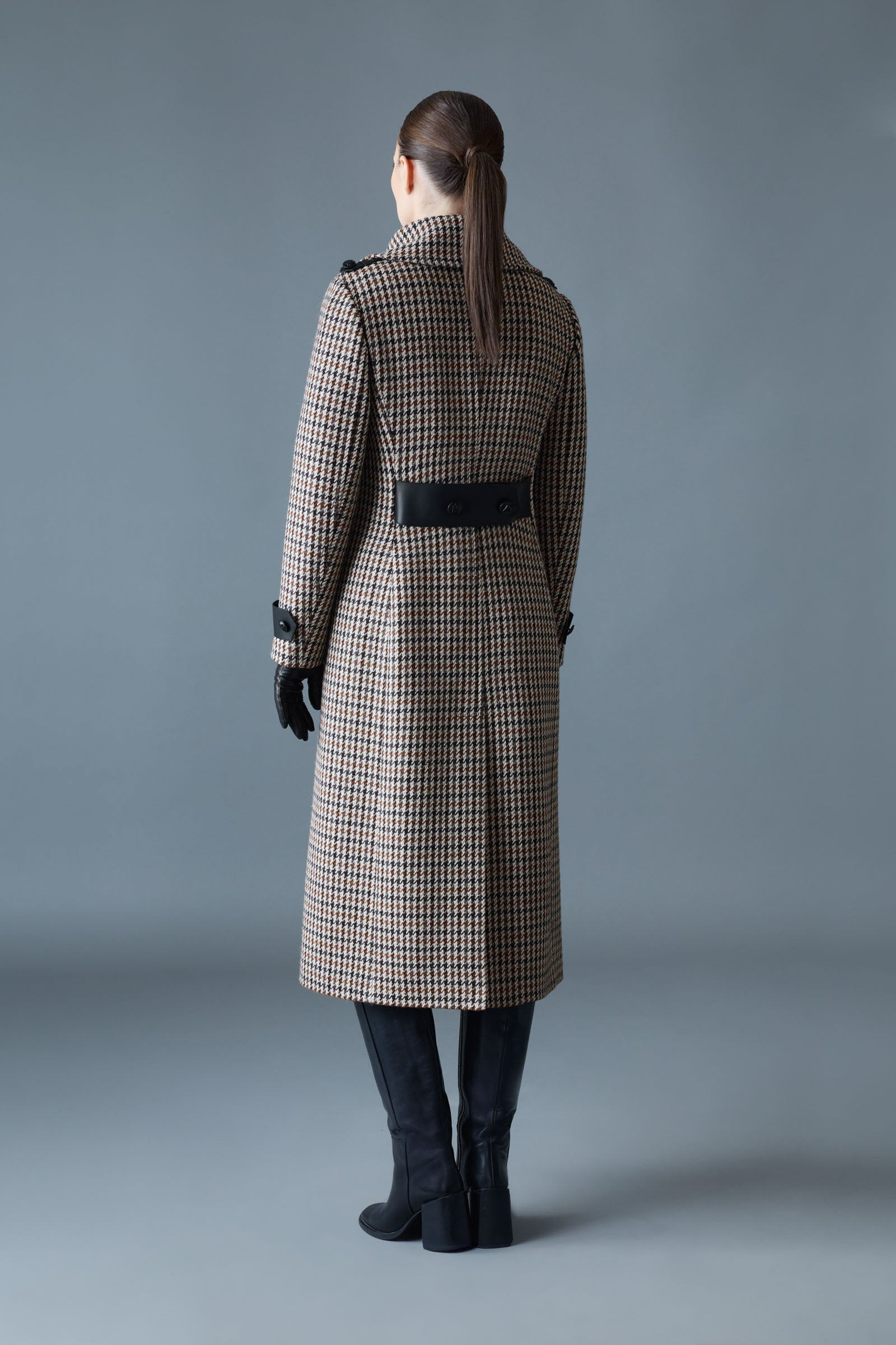 ELODIE-HT Houndstooth Wool Maxi Coat - 4