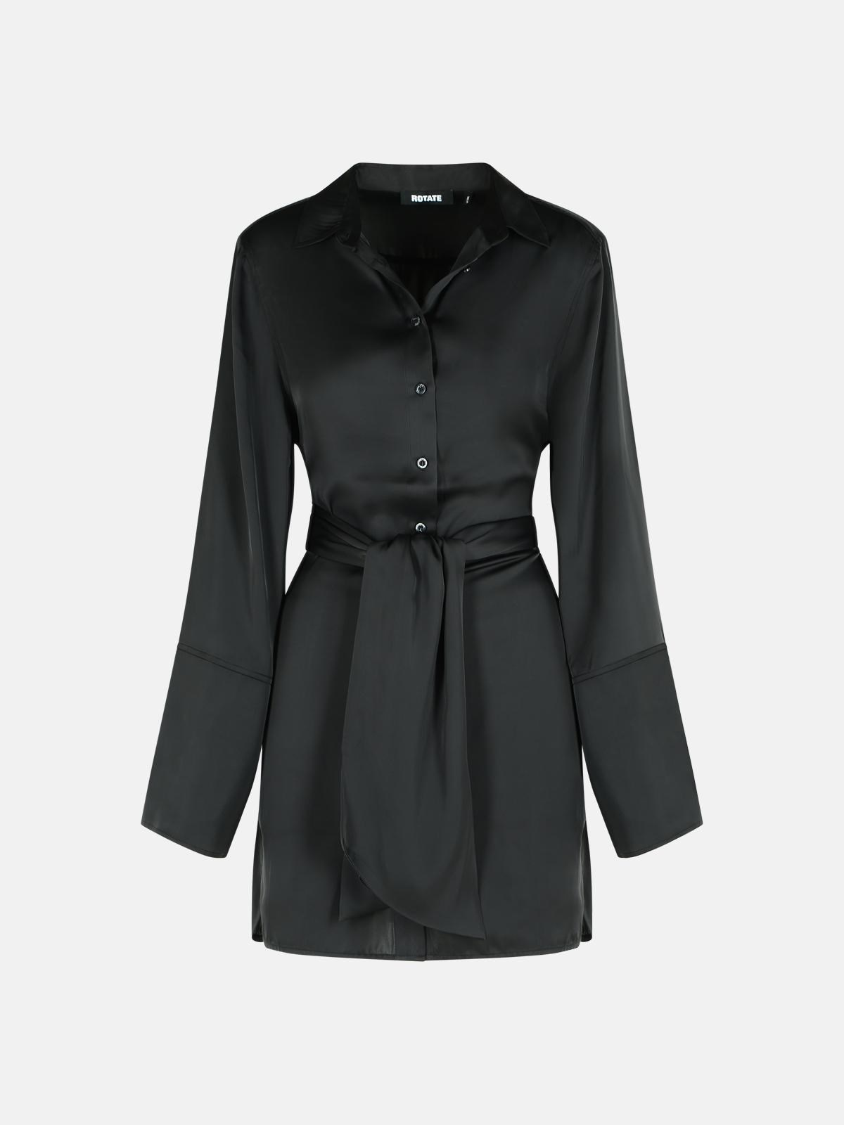 BLACK POLYESTER SHIRT DRESS - 1