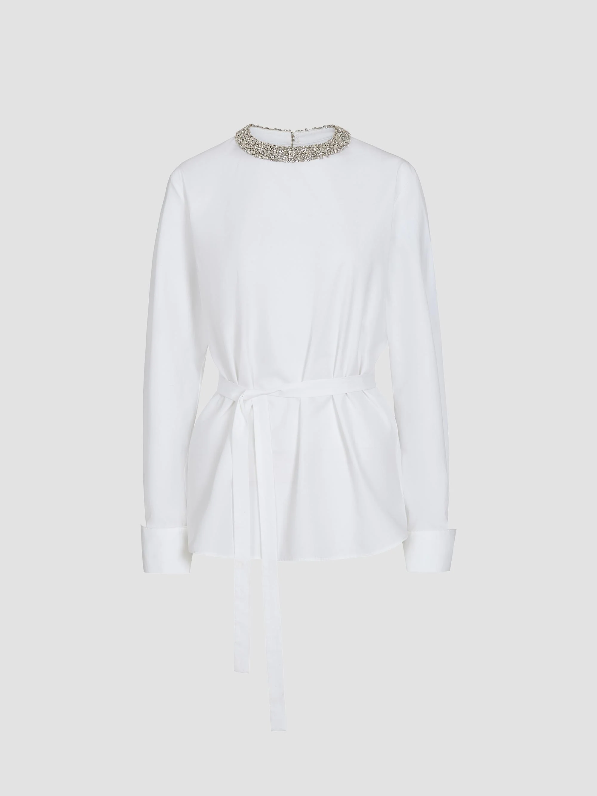 Women's Crystal-Embellished Tie-Waist Top - White - 1
