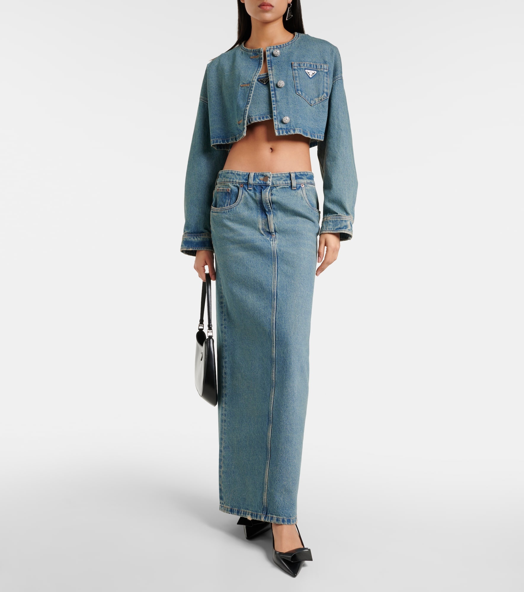 Logo denim bra top - 2