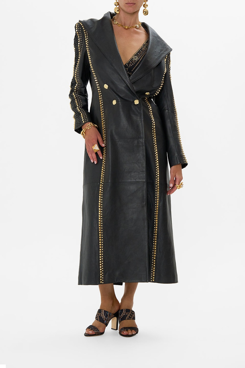 CAMILLA LONG LEATHER COAT WITH HOOD outlook
