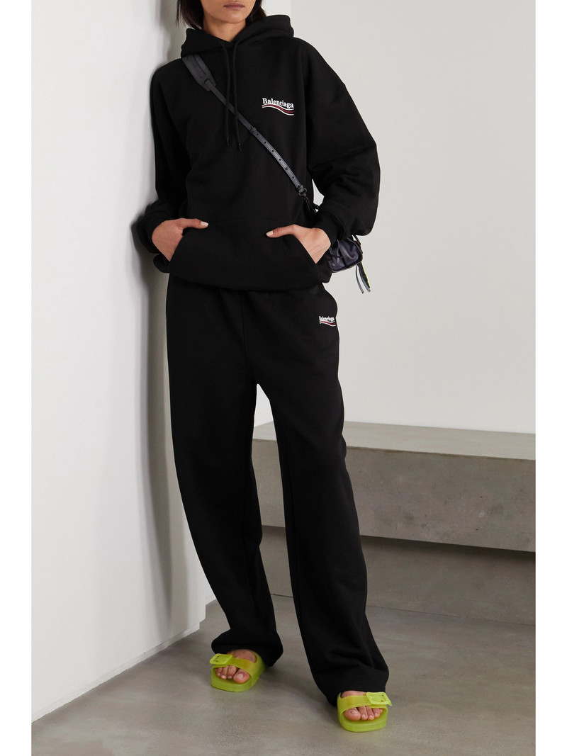 BALENCIAGA Embroidered printed cotton-jersey hoodie Black outlook