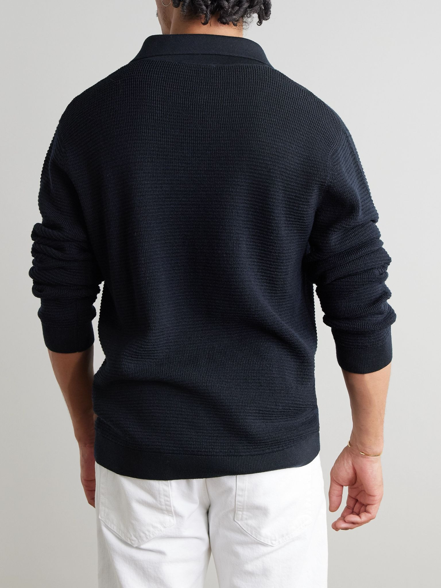 Orlando Merino Wool Polo Sweater Navy - 3