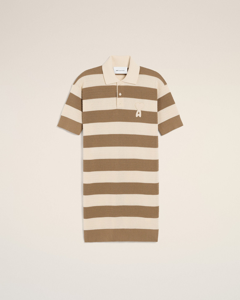 WHITE AND BROWN COTTON POLO DRESS AMI DE COEUR PATCH 1