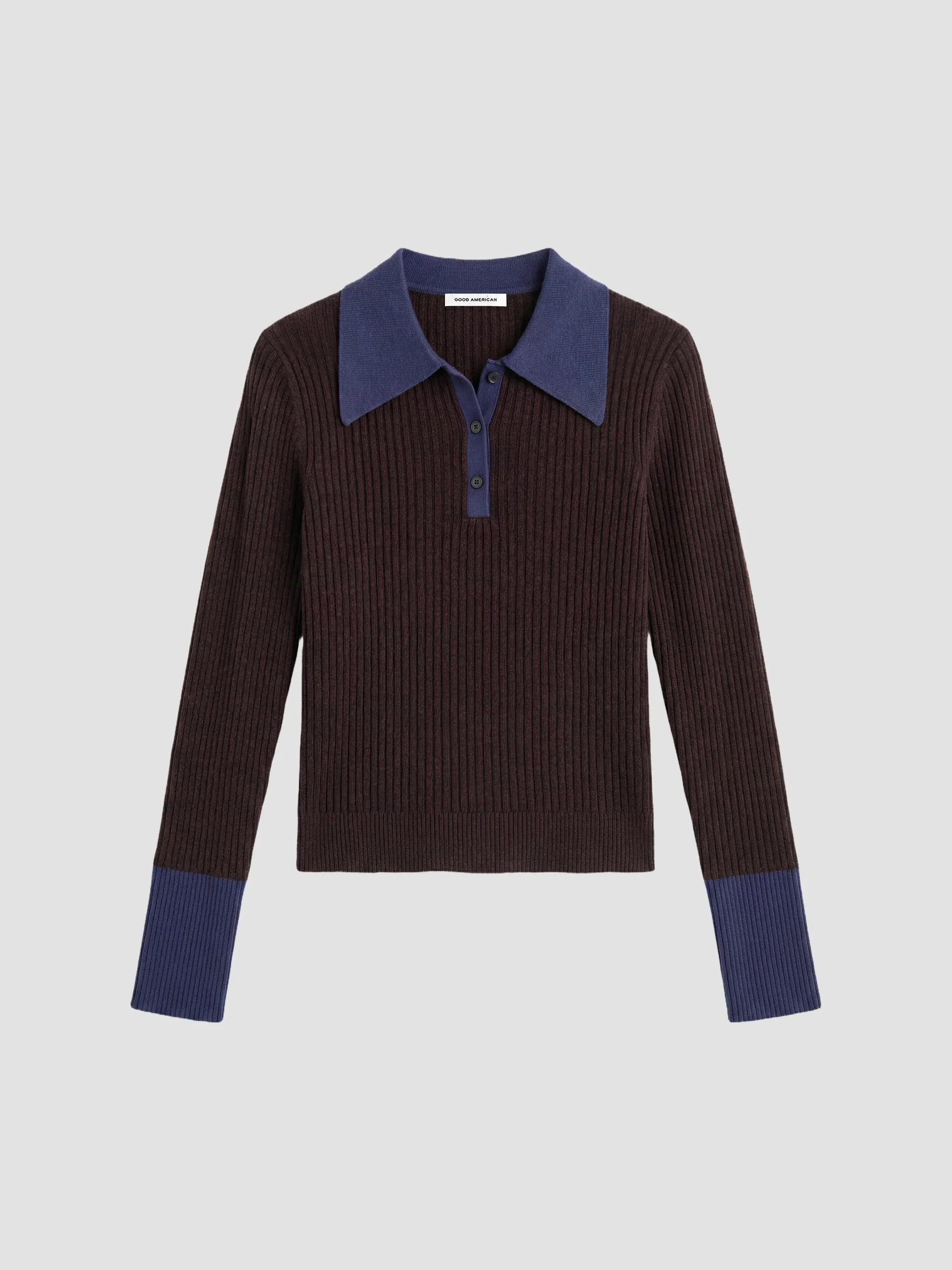 Women's Rib-Knit Merino Wool Polo Sweater - Espresso - 1