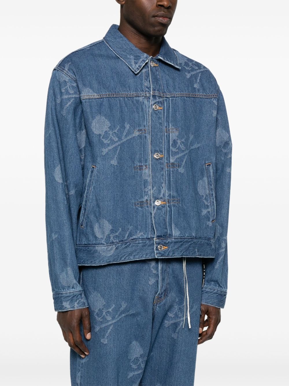 monogram-pattern denim jacket - 3