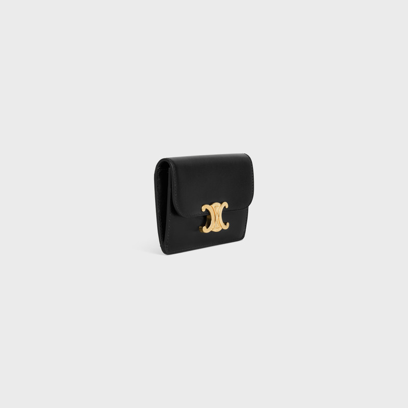 CELINE CARD HOLDER WITH FLAP TRIOMPHE in Shiny calfskin outlook