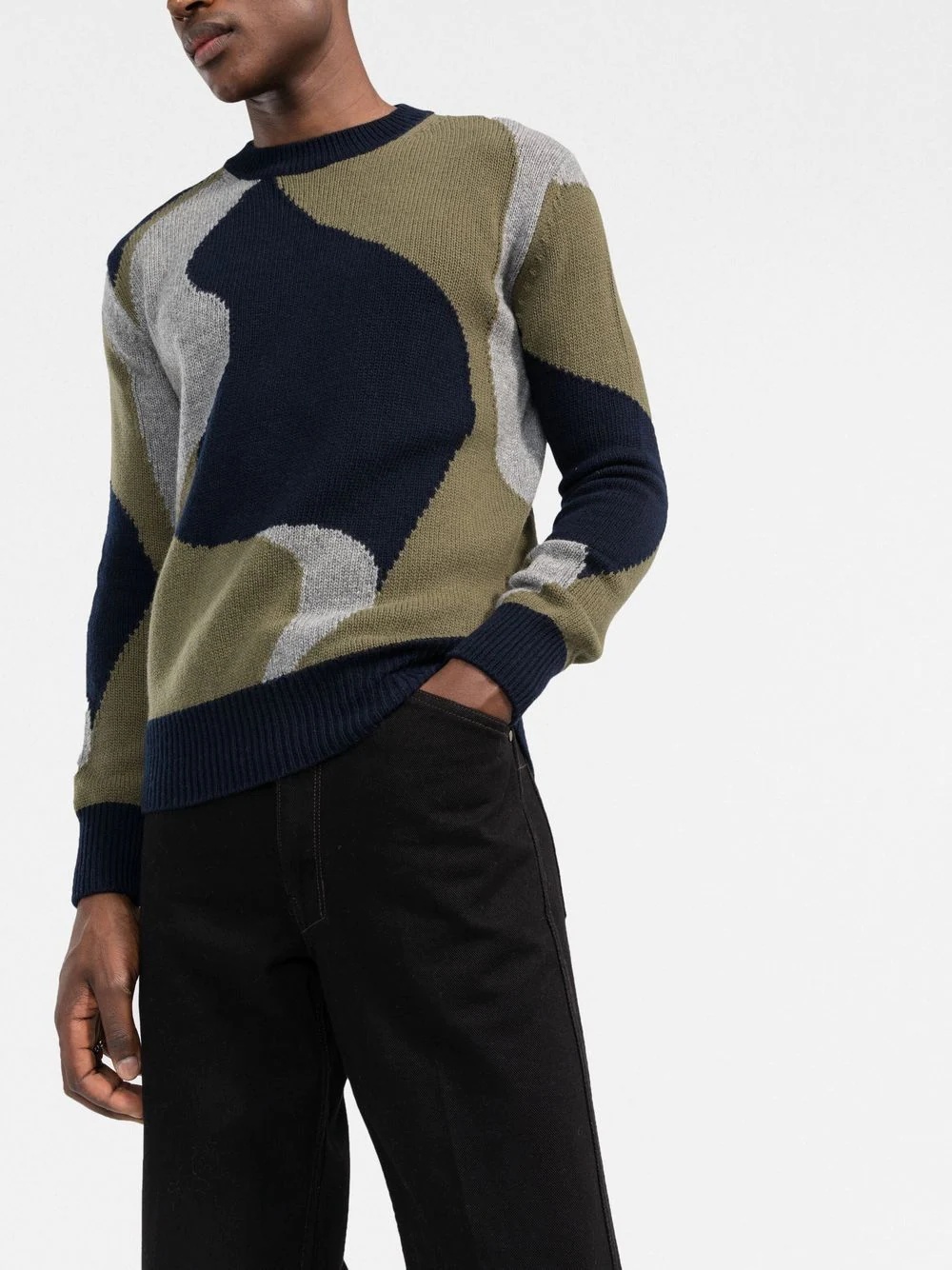 abstract-pattern knitted crew-neck jumper - 3