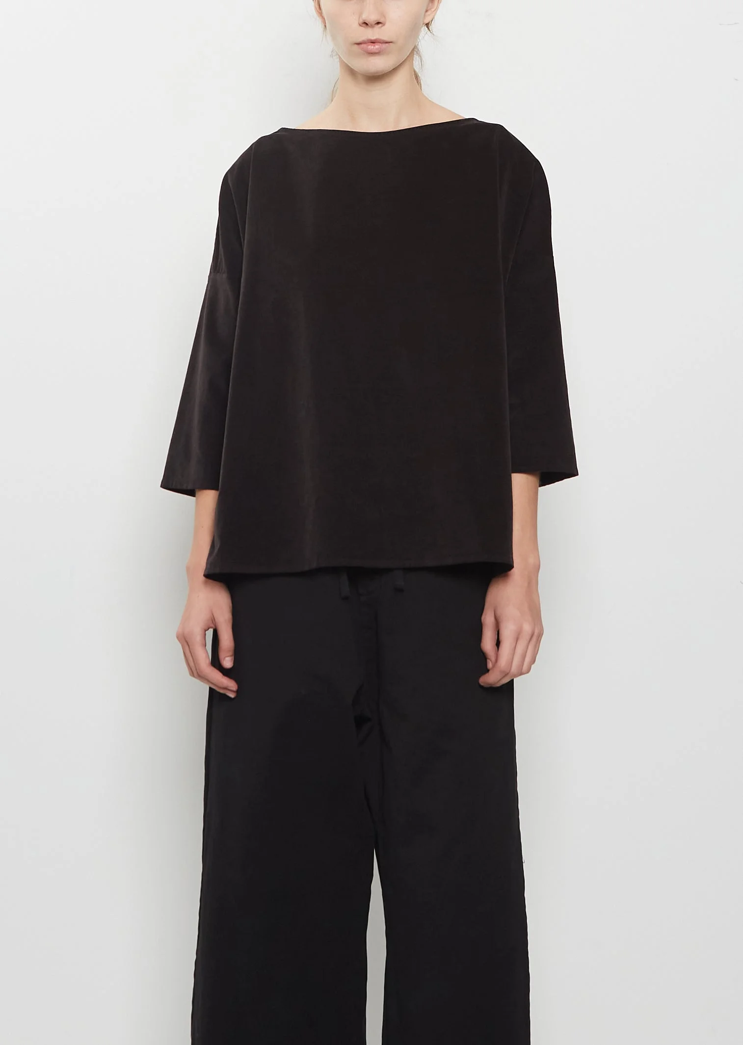 Velvet Boatneck Top — Brown - 1