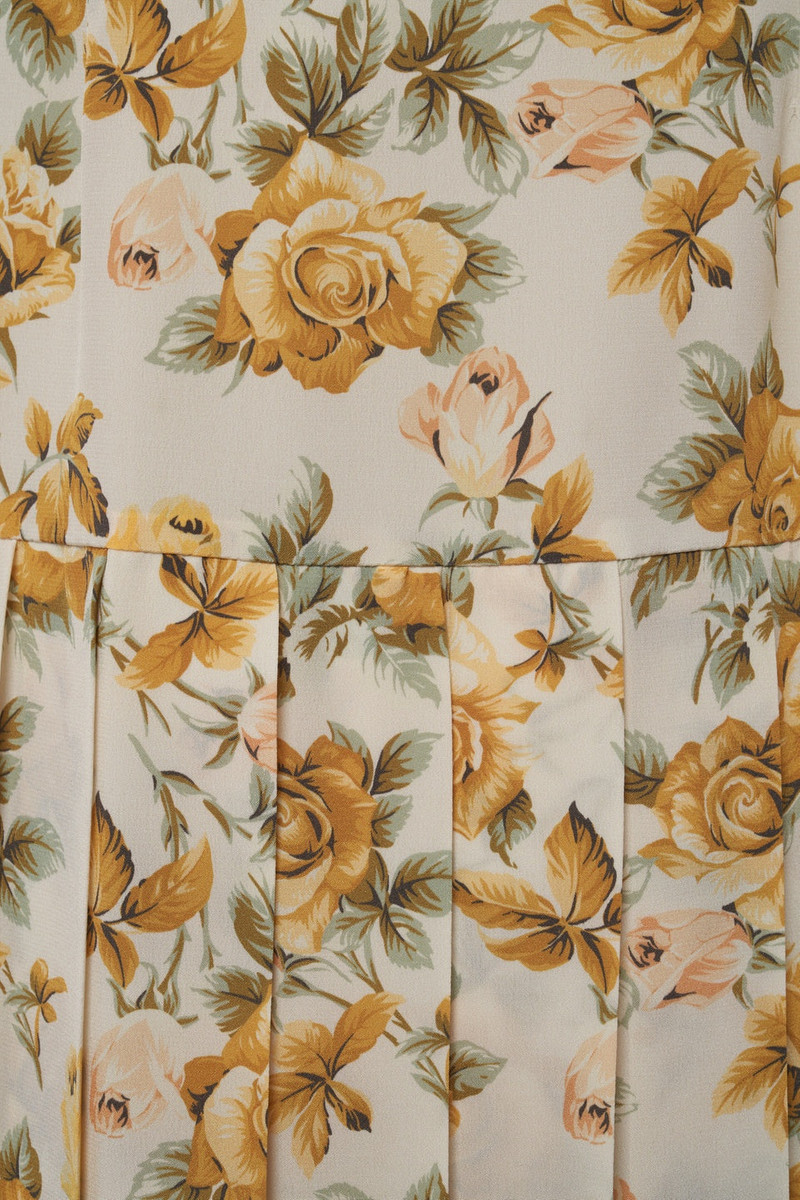 ROSE PRINT SILK PLEATED DRESS WITH BOW 3