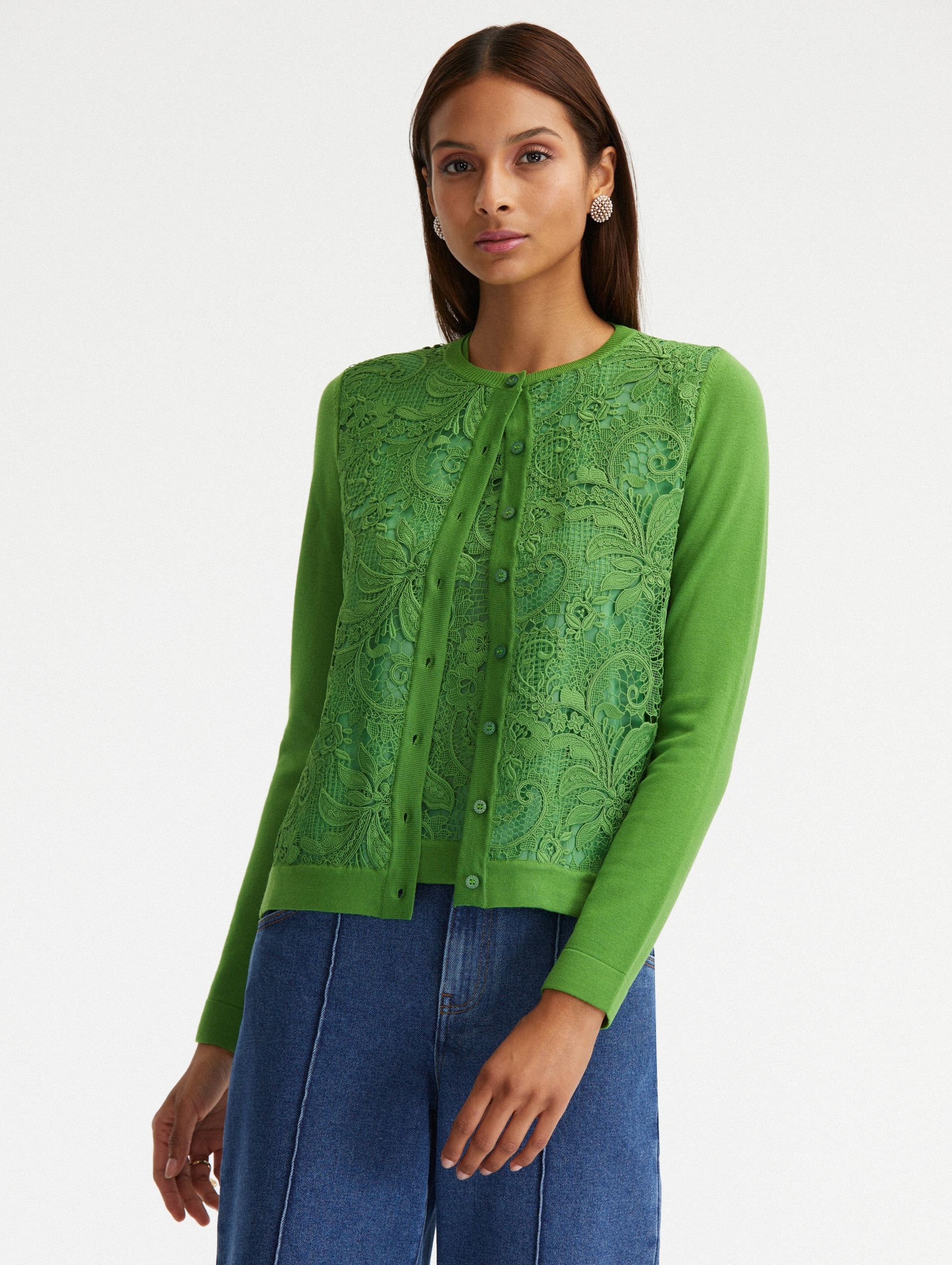 CORDED SCROLL GUIPURE LACE CARDIGAN - 2