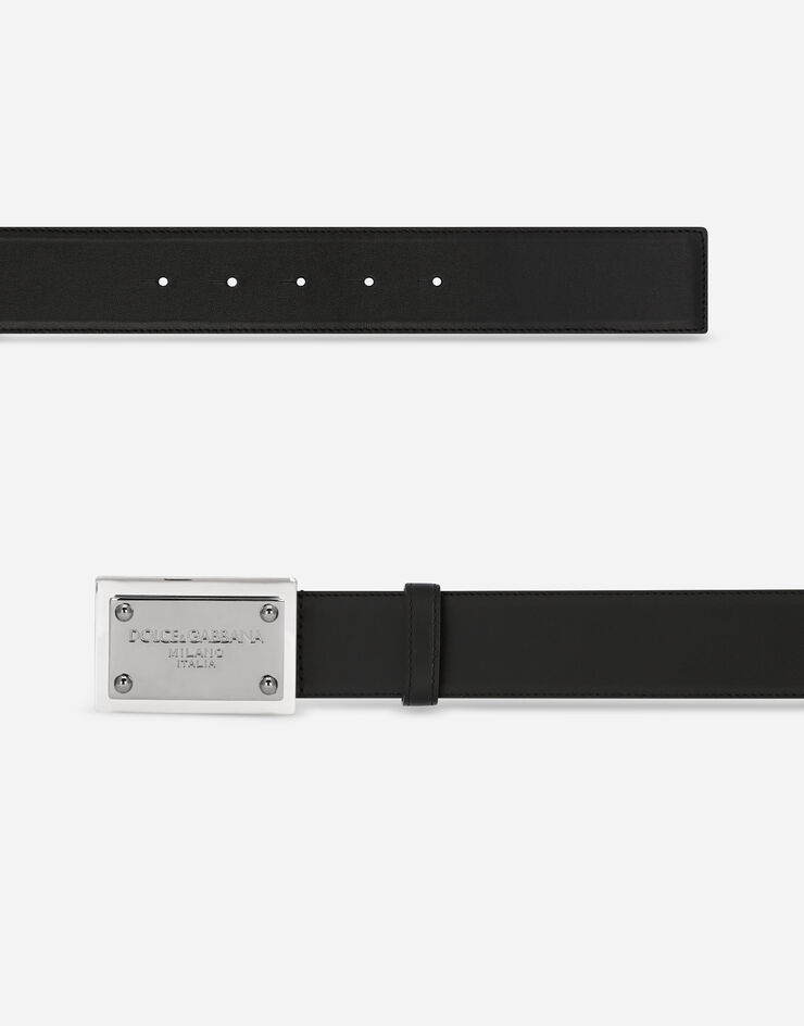 Calfskin belt with branded tag - 3