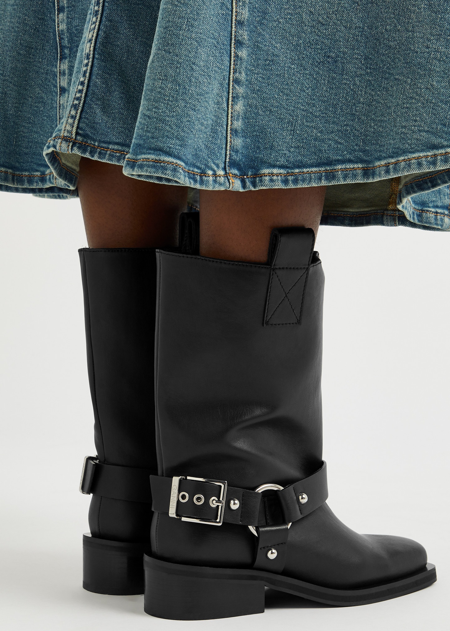 GANNI Leather mid-calf biker boots harveynichols REVERSIBLE