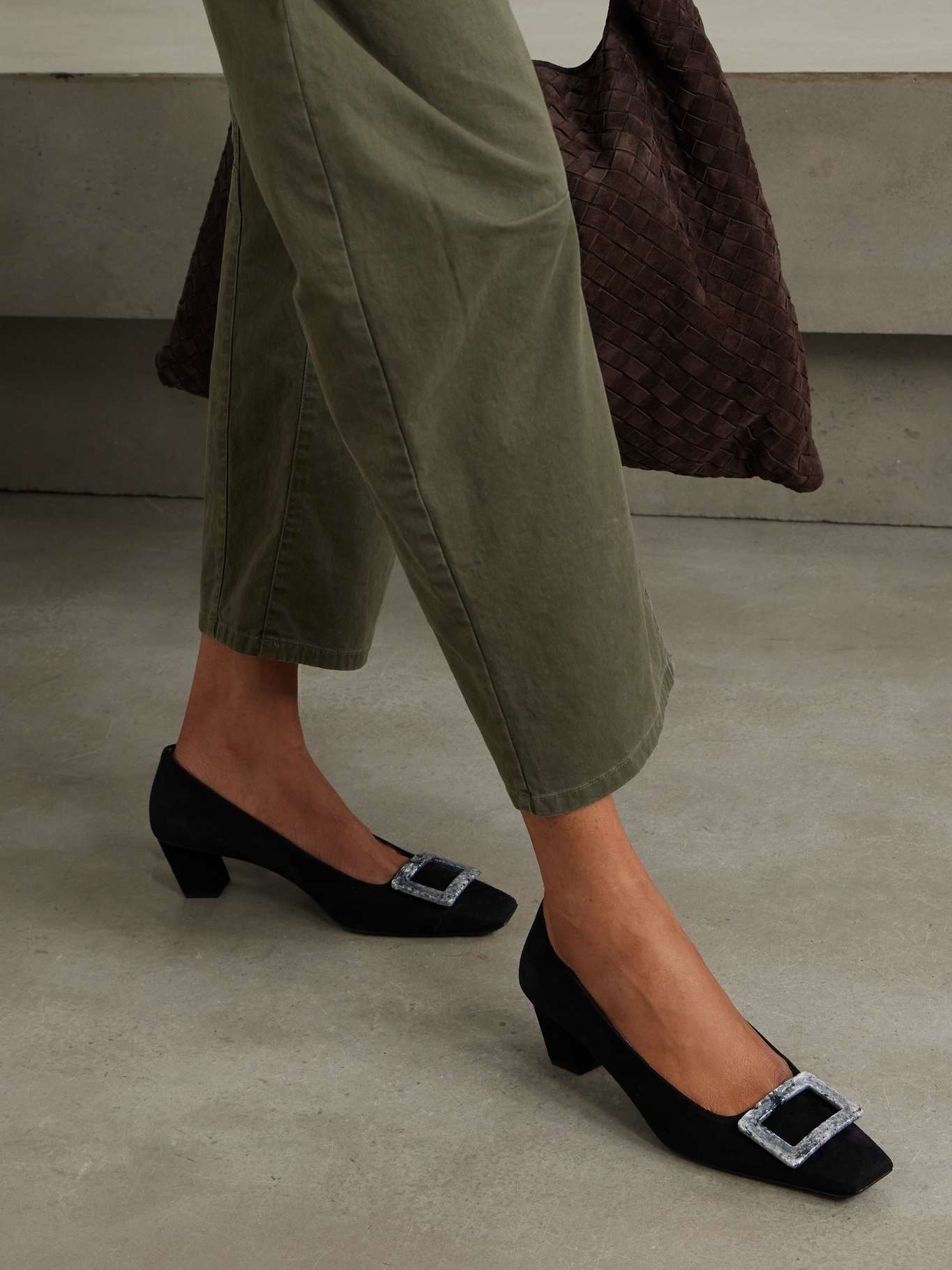 Roger Vivier Belle Vivier Stone Buckle Pumps in Suede