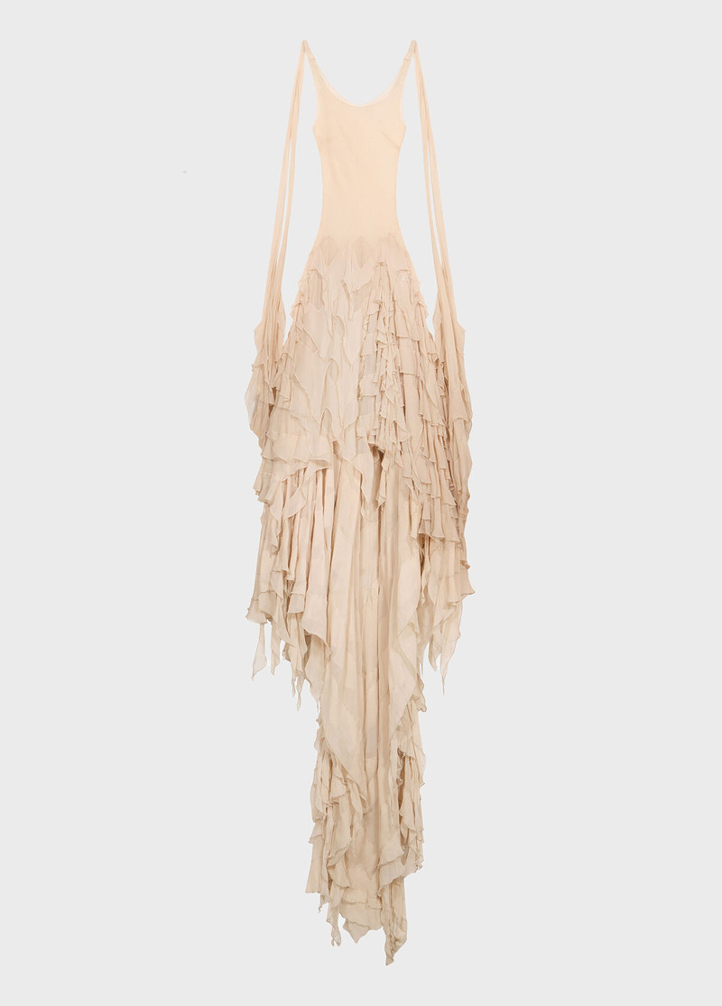 LONG GEORGETTE DRESS WITH SCALLOPED RUFFLES 1