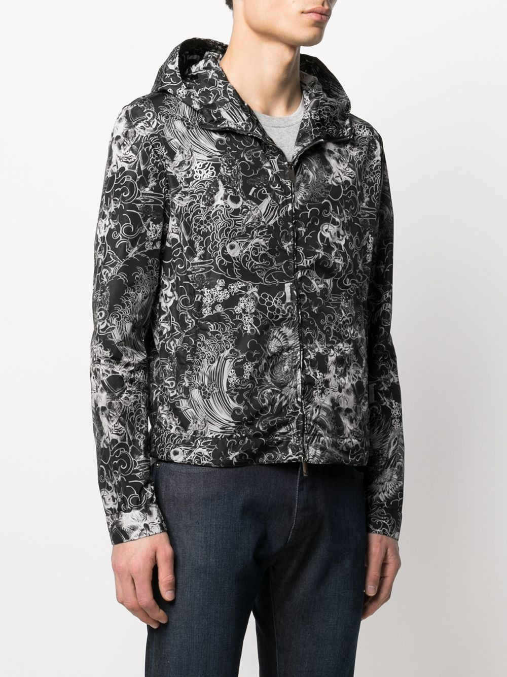 abstract-print hooded jacket - 3