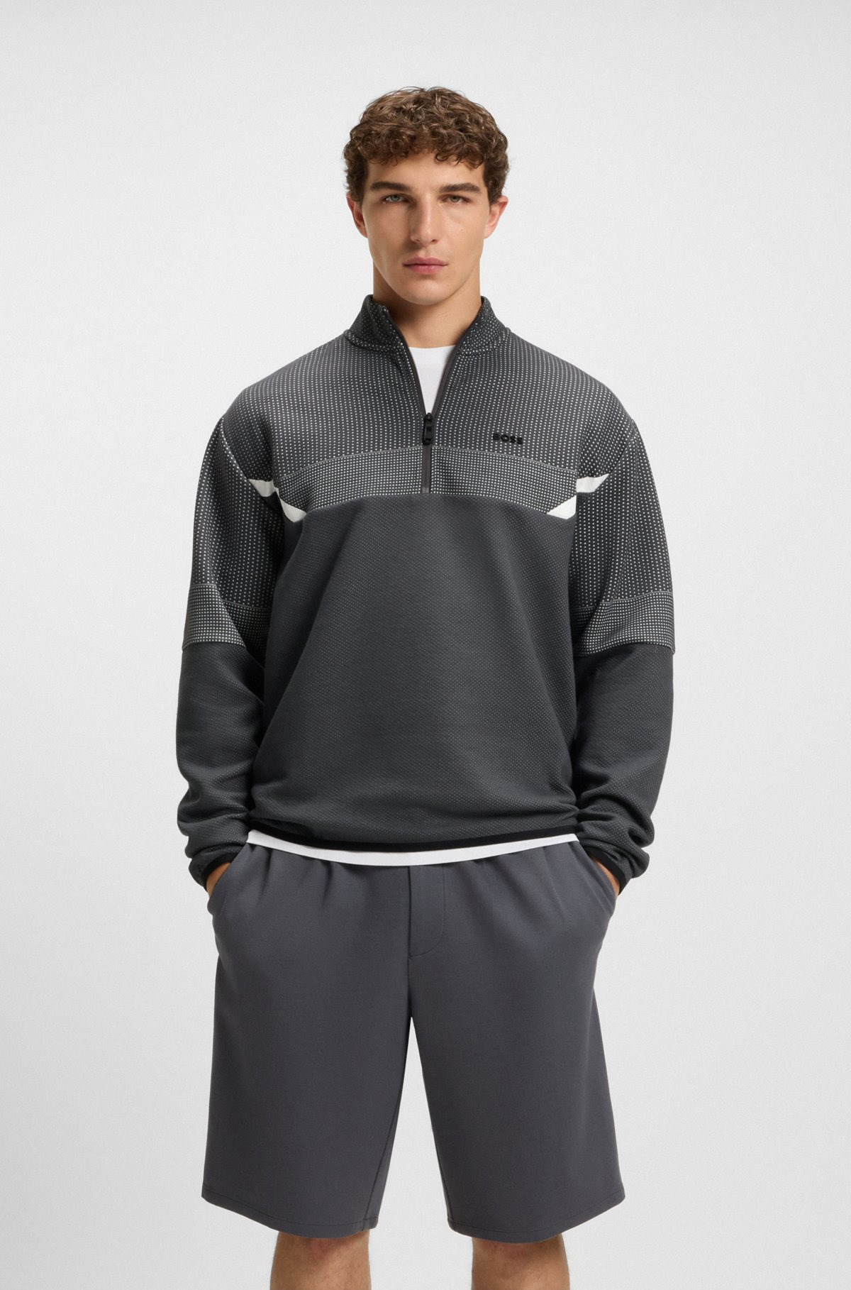 RELAXED-FIT ZIP-NECK SWEATSHIRT WITH QUILTED JACQUARD - 2