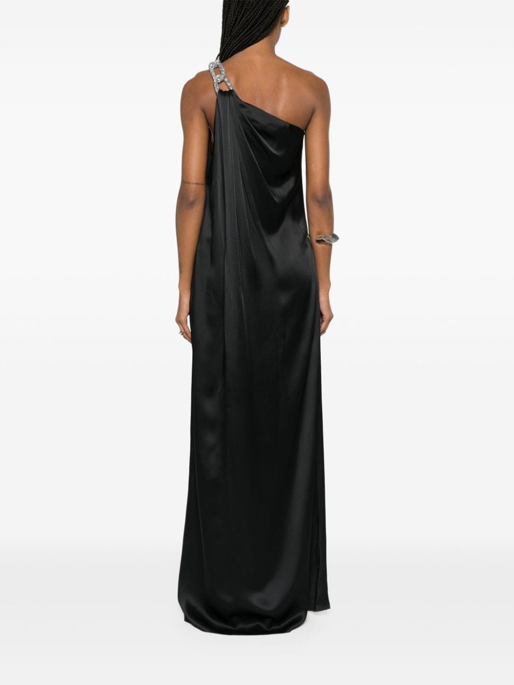 Rhinestone Embellished One-Shoulder Satin Gown Steel Grey main image 0