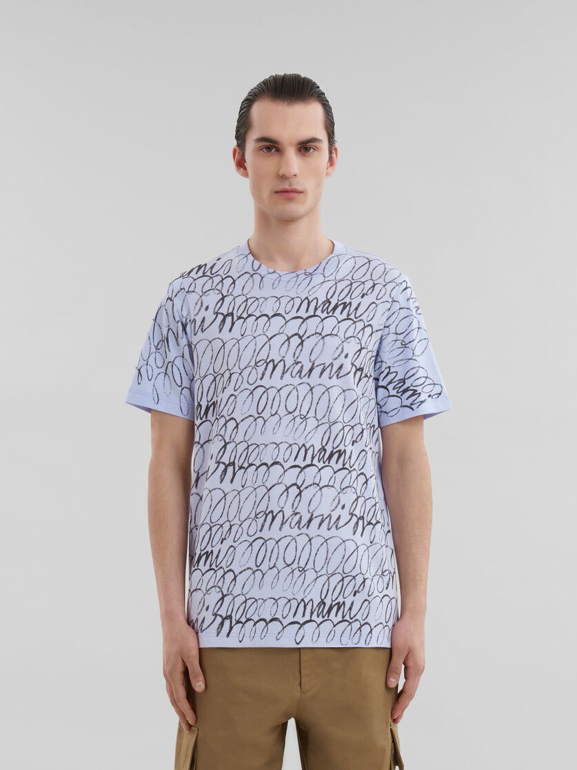 BLUE ORGANIC COTTON T-SHIRT WITH MARNI SCRIBBLE MOTIF - 2