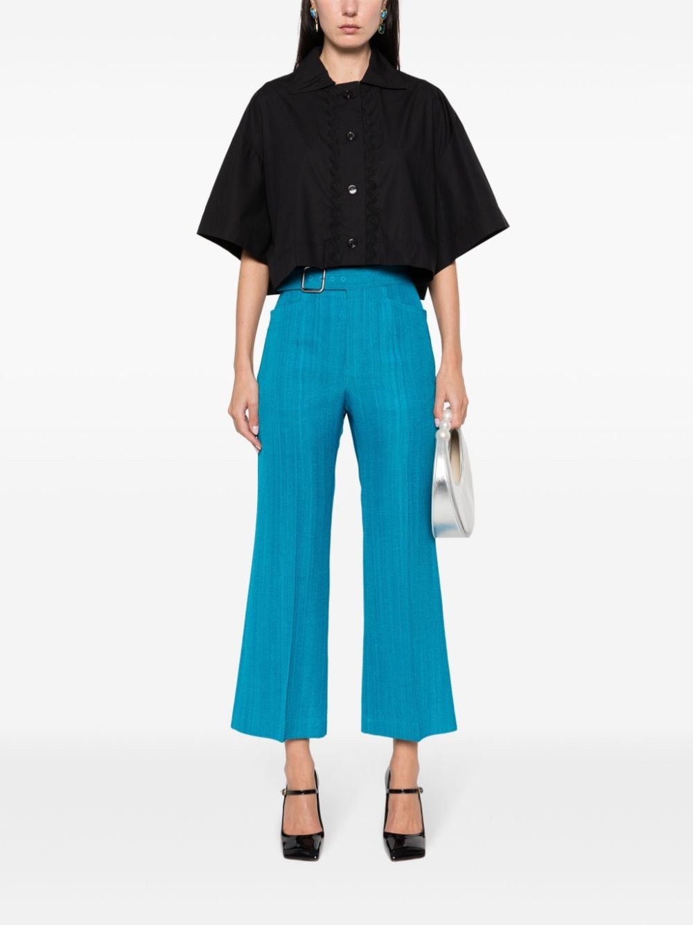 wave-appliquÃ© cropped shirt - 2