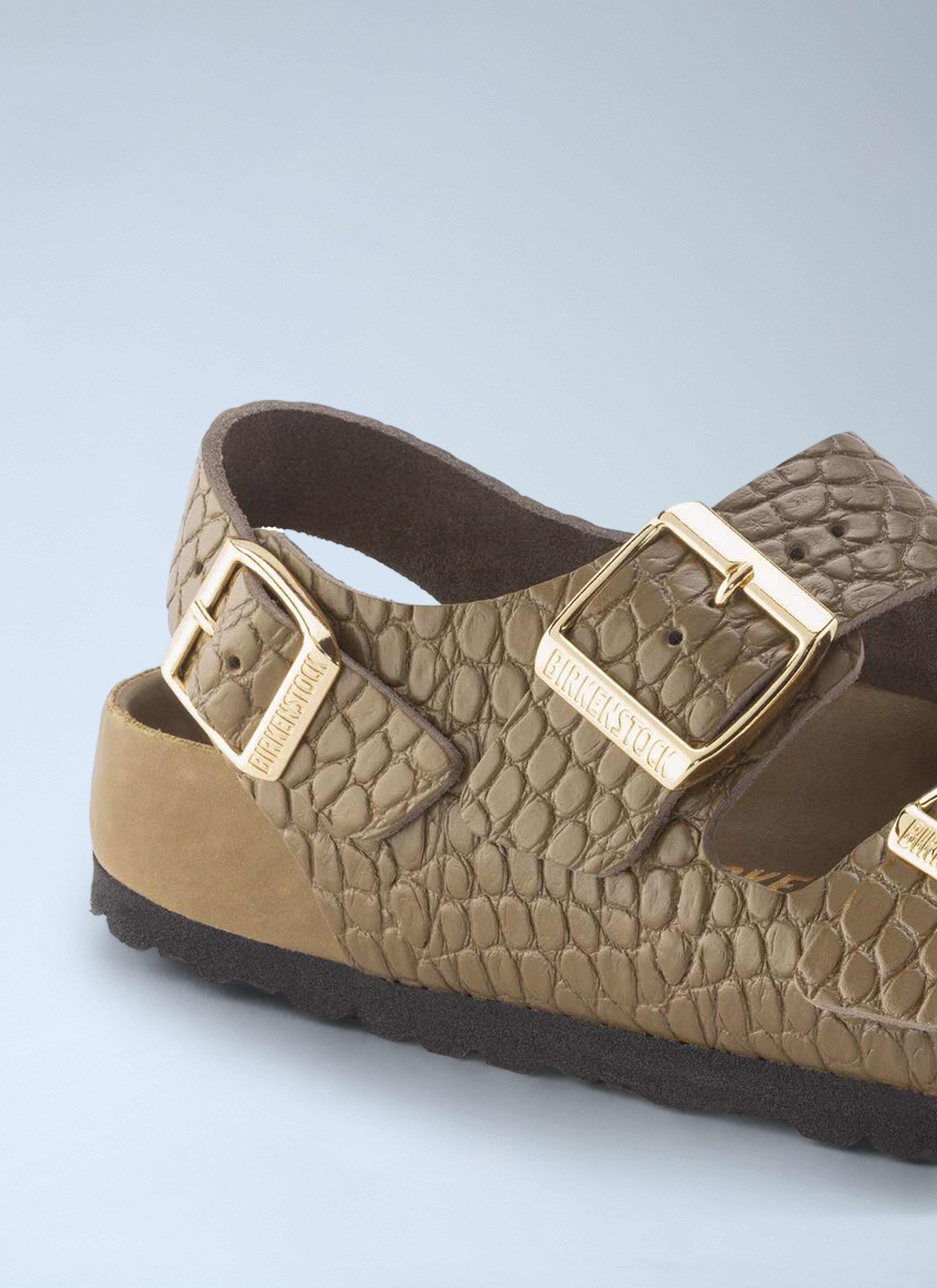 Embossed Leather Three Strap Sandals - 3