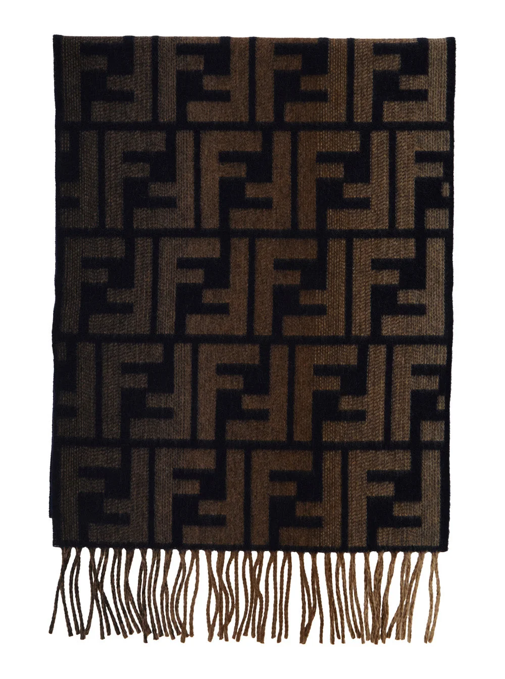 Fendi Men Brown Scarf With All-Over Ff Logo And Fringed Hem In Wool And Cashmere Man - 1