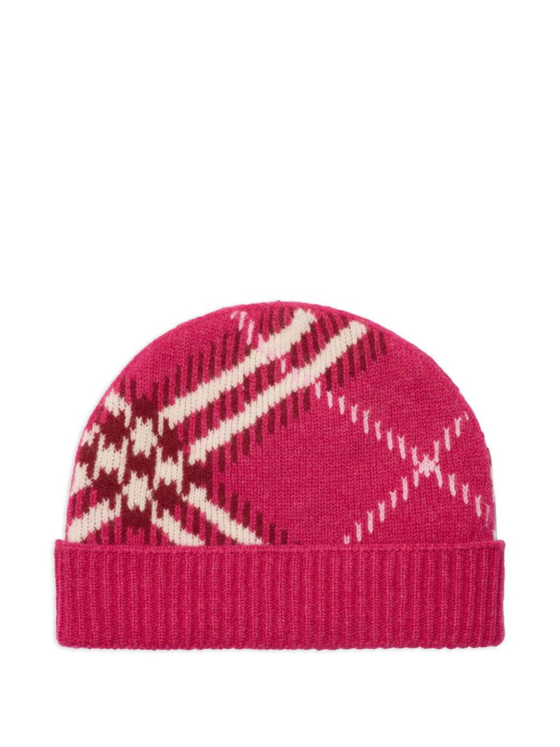 check-pattern jacquard beanie hat 1