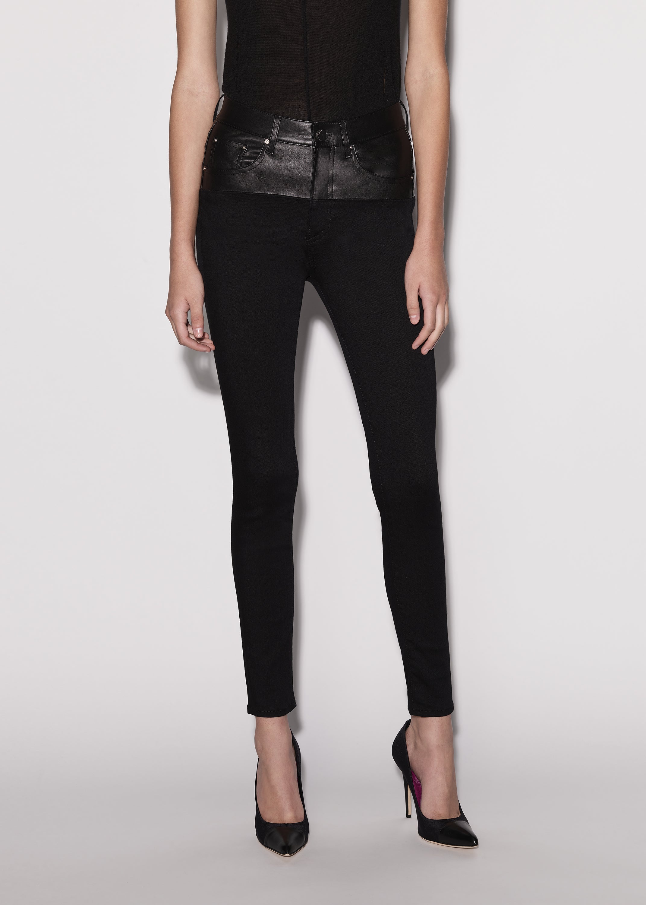 LEATHER CONTRAST SKINNY JEAN - 3