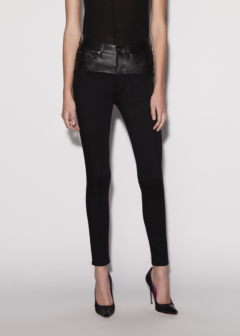 AMIRI LEATHER CONTRAST SKINNY JEAN outlook