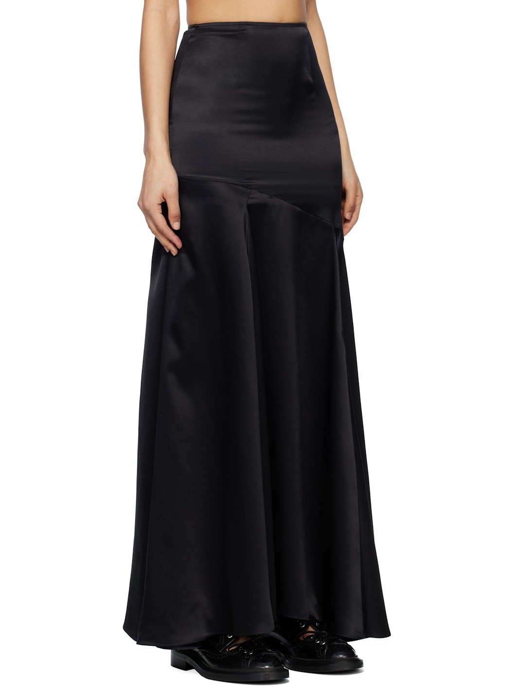 Black Long Slit Bias Cut Maxi Skirt - 2