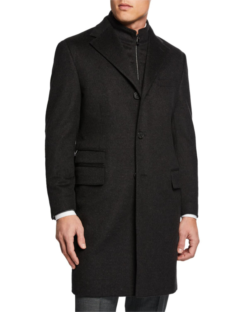 CORNELIANI Men's ID Wool Top Coat, Gray outlook