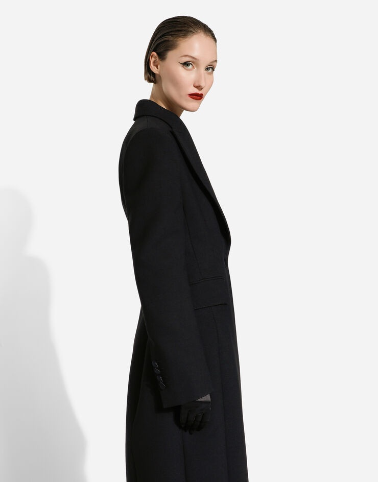 Long single-breasted wool cady coat - 8