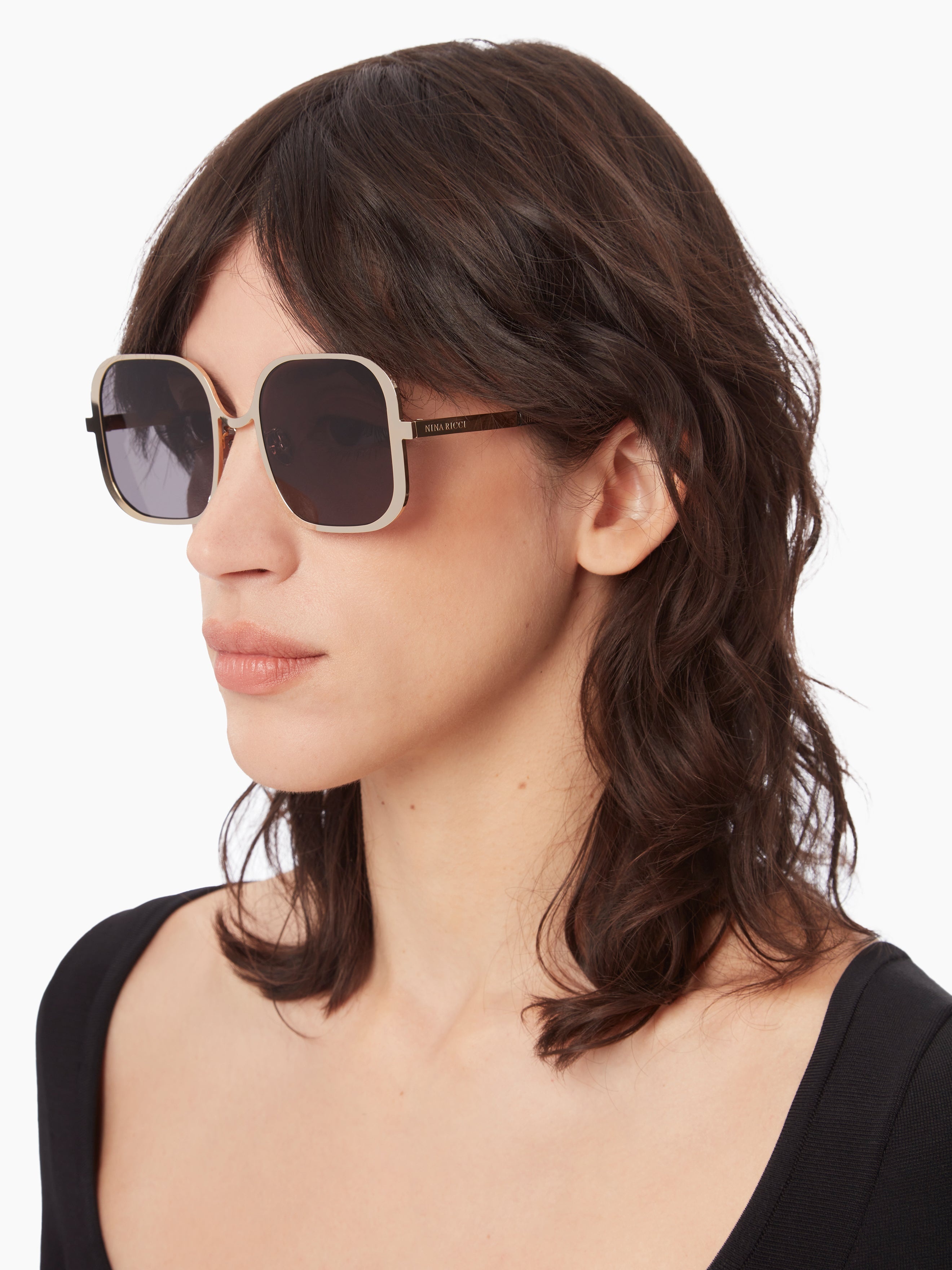 Upside-down square shiny rose gold Sunglasses - 3