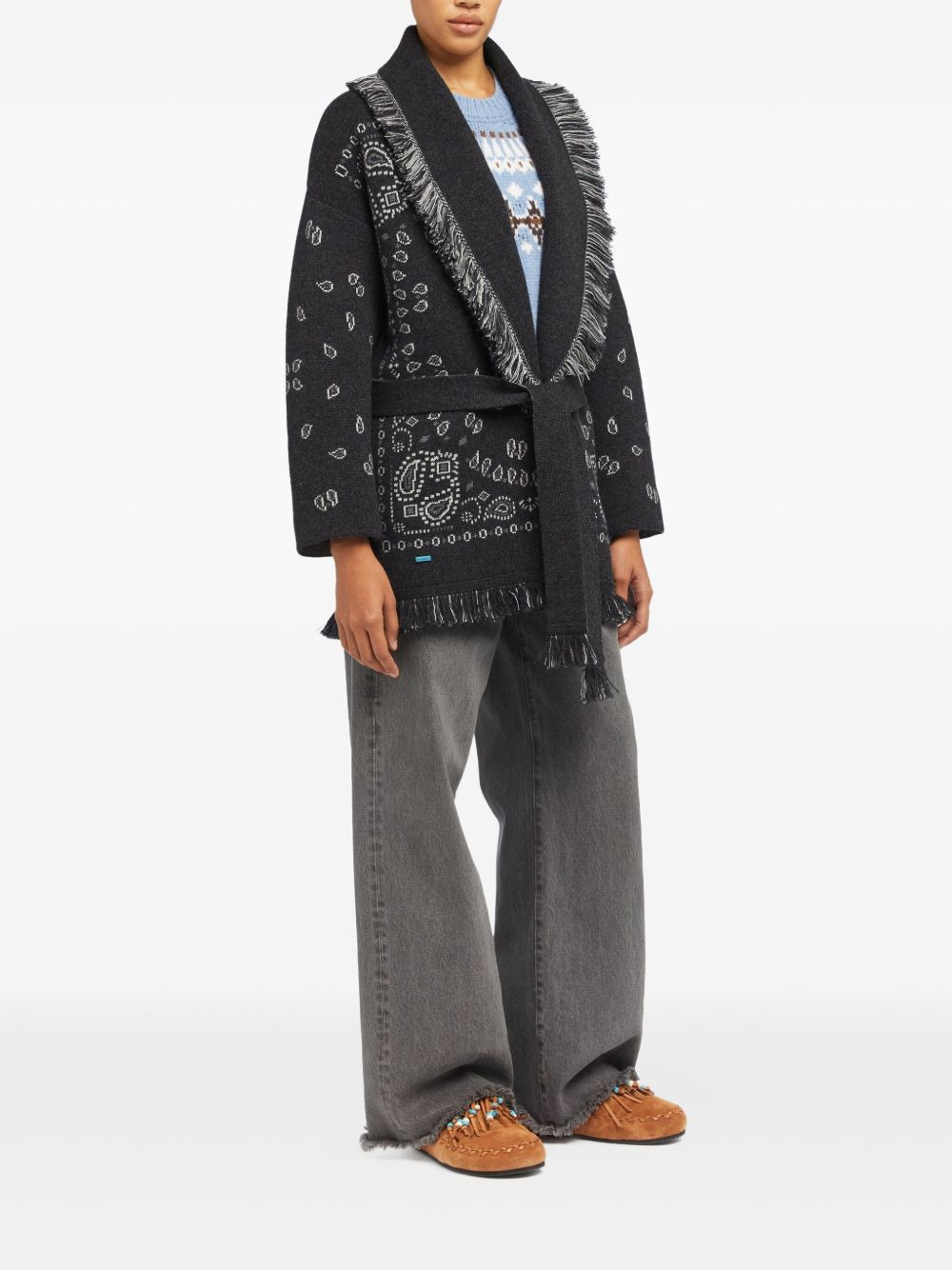 bandana-jacquard fringed cardigan - 3