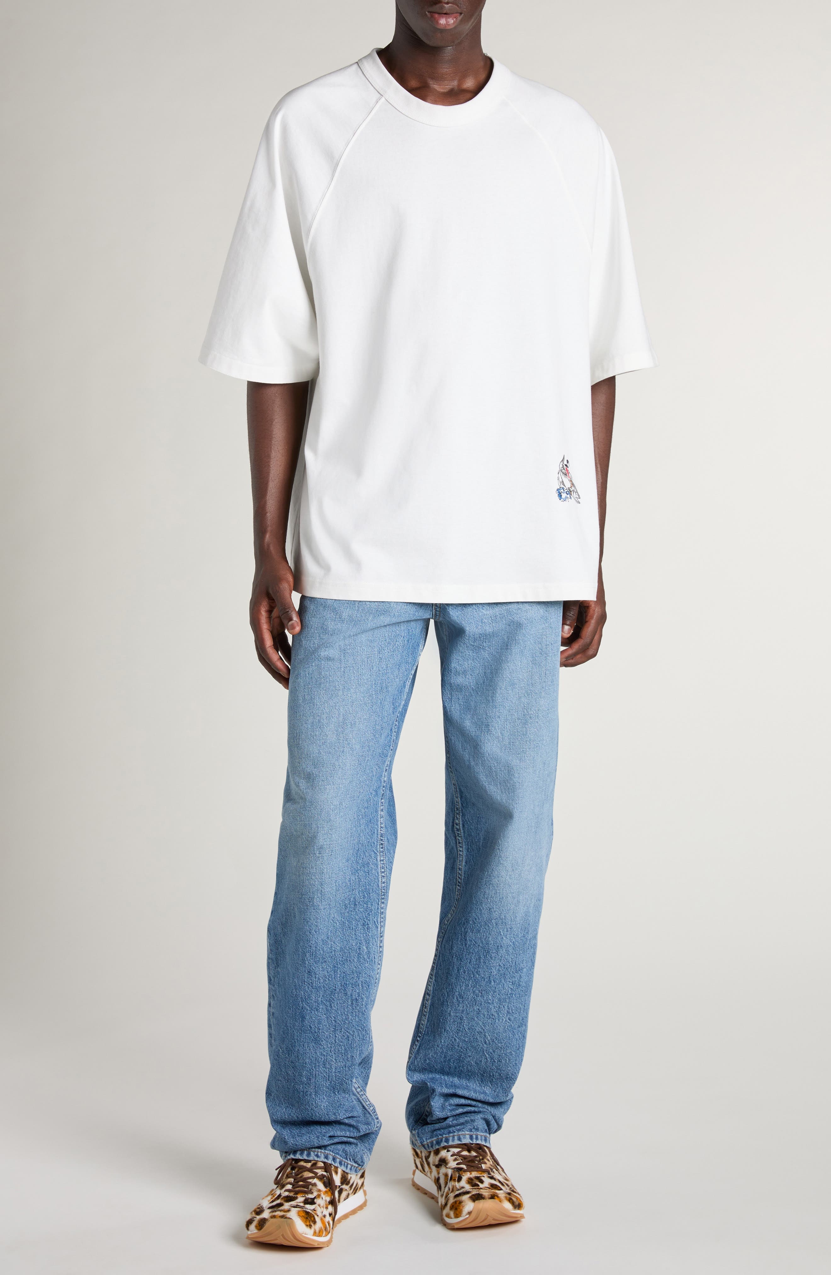 Bottega Veneta Whale Embroidered Oversize Cotton Jersey T-Shirt in 9071 Chalk at Nordstrom - 2