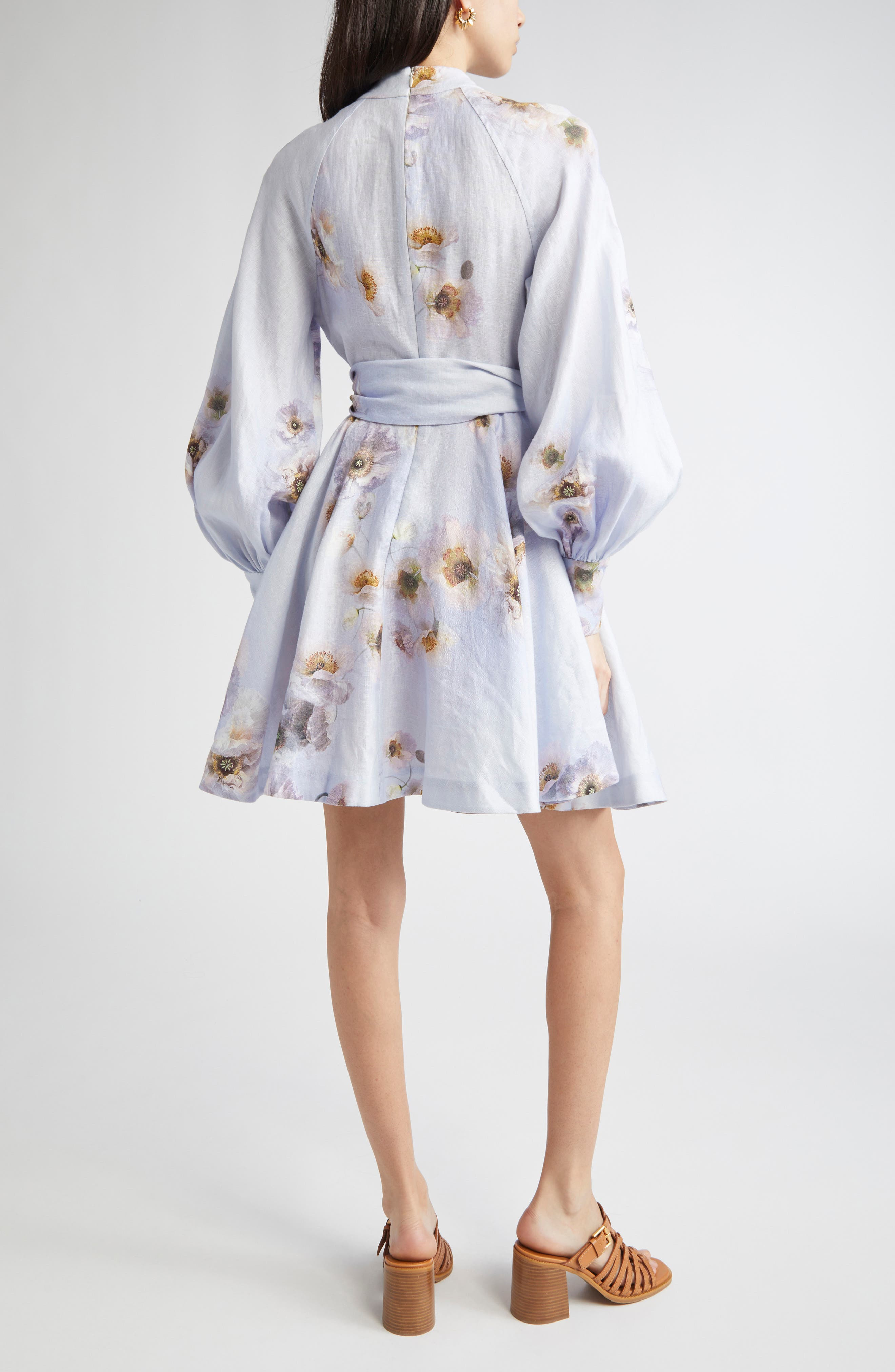 Zimmermann Hypnotic Long Sleeve Belted Linen Minidress in Lilac Poppy at Nordstrom - 2