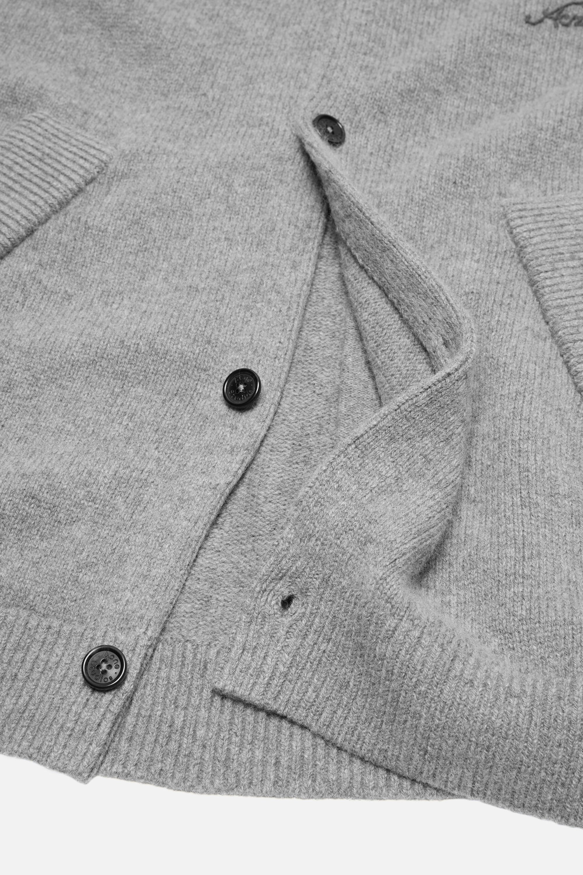 Wool V-Neck Cardigan - Dark Grey Melange - 5