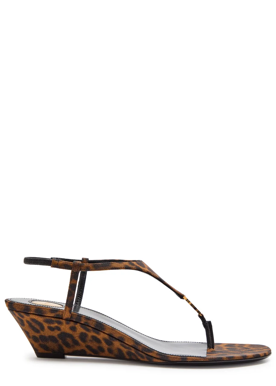 Saint Laurent Cassandra 40 Leopard-print Grosgrain Wedge Sandals - 1
