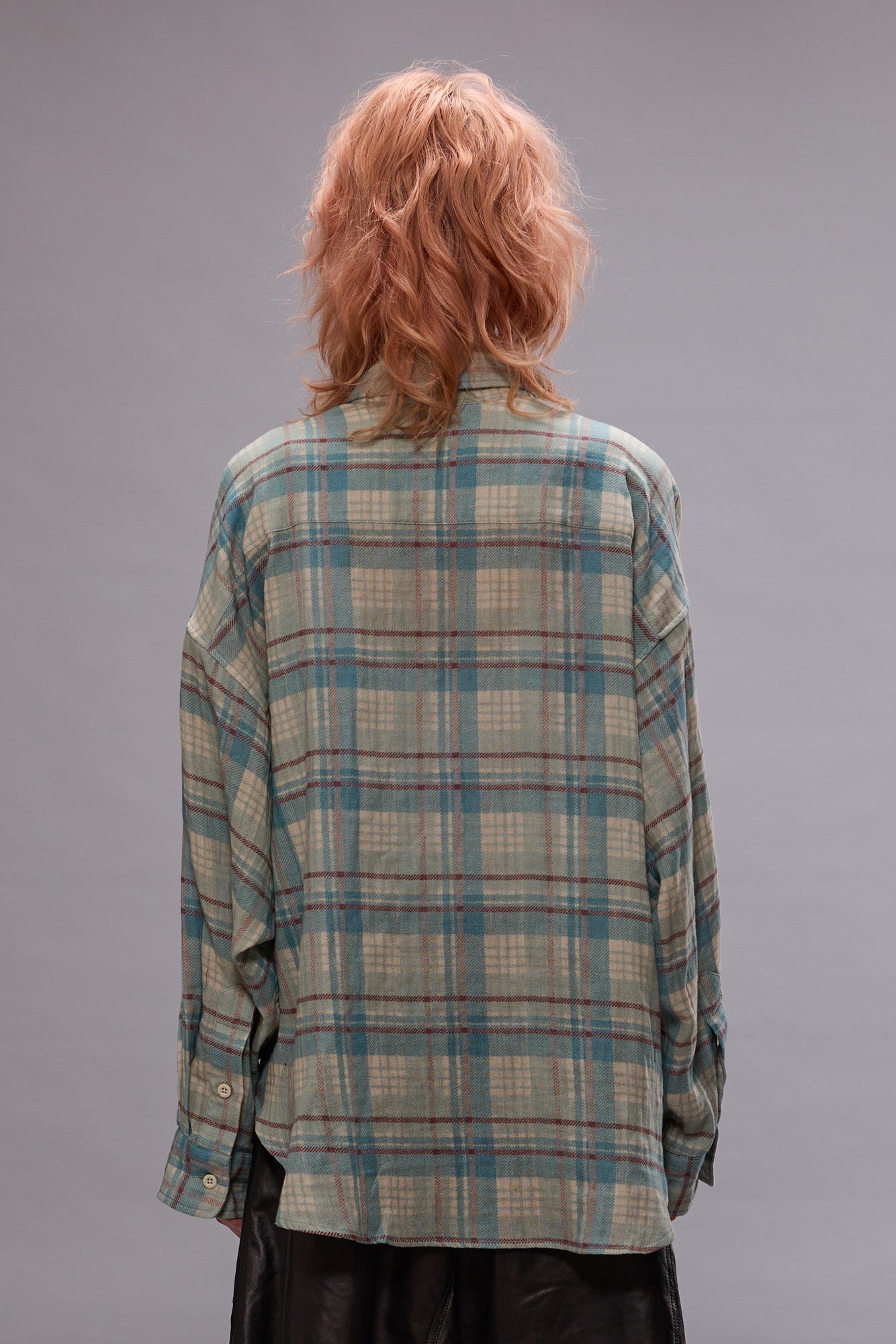 DOUBLE FRONT SHIRT - CREAM/LIGHT BLUE PLAID - 3