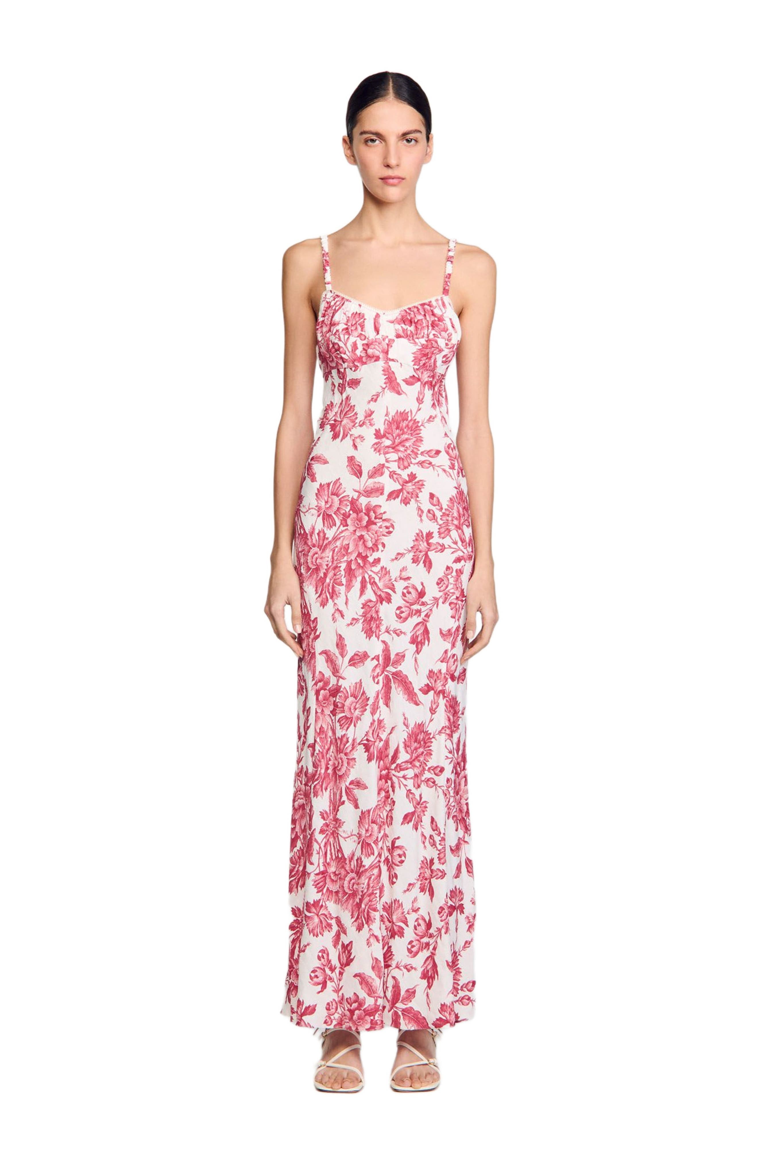 SANDRO Floral print maxi dress in White /Red at Nordstrom - 1