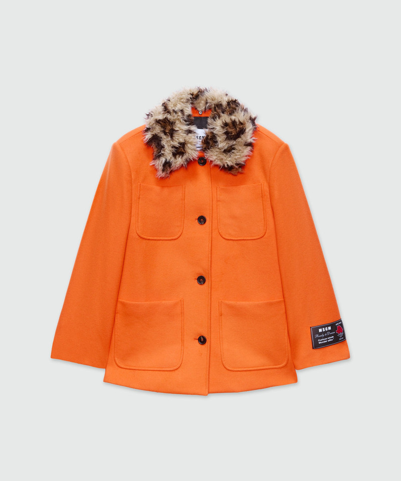 Orange wool jacket with shaggy animalier collar 1